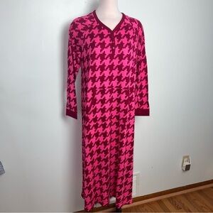 Comfort Code by Cuddl Duds Pink Houndstooth Henley Sleep Dress Nightgown Large